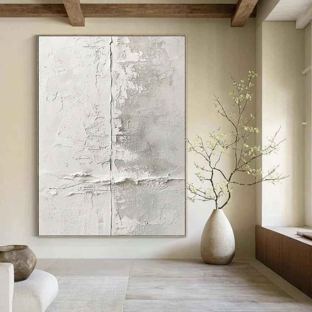 Hand-Painted White Acrylic - big modern art for loft